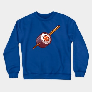 Sushi Salmon Roll With Chopstick Cartoon Crewneck Sweatshirt